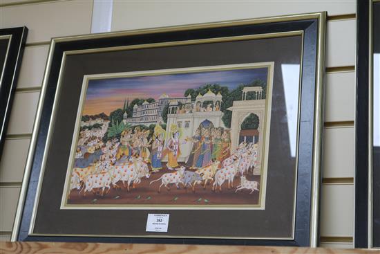 Indian School, three gouache, studies of noblemen and of a procession, largest 26 x 37cm